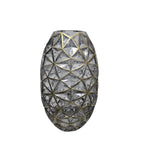 Geometric Smoked Glass Large Oval Vase with Gilded Lattice Details
