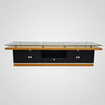 Streamlined Floating Glass Top Oak and Matte Black Media Console