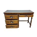 Vintage Oak Student Kneehole Writing Desk with Industrial Metal Pulls