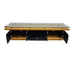 Streamlined Floating Glass Top Oak and Matte Black Media Console