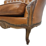Ornate French Provincial Hand-Carved Leather Loveseat