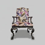 Ornate Chippendale Style Feather Patterned Velvet Armchair