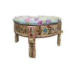 Hand-Painted Bohemian Floral Low Stool