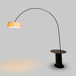 Natuzzi Retro Black Arc Metal Floor Lamp with Patterned Shade
