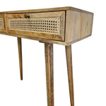Mid-Century Style Mango Wood and Woven Cane Console Table