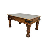 Grounded Indian Style Solid Timber Coffee Table with Inset Hand Painted Ceramic Tiles
