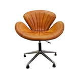 Aviator Mid-Century Tan Leather Swivel Desk Chair