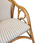 Charming Curved Rattan Striped Fabric Upholstered Armchair