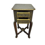 Vintage Style Brass Embossed Two Drawer Tall Side Table