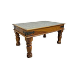 Grounded Indian Style Solid Timber Coffee Table with Inset Hand Painted Ceramic Tiles