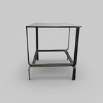 Sculptural Industrial Grey Metal and Glass Top Side Tables