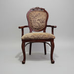 Victorian Style Carved Wood Medallion Back Fabric Armchair