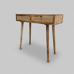 Mid-Century Style Mango Wood and Woven Cane Console Table