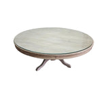 Vintage Rustic Round Pedestal Dining Table with Glass Top