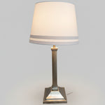 Sleek Brushed Steel Column Table Lamp with Striped Fabric Shade
