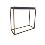 Marina Home Industrial Brass Frame and Black Faux Leather Tray Console Table