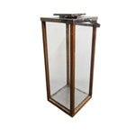 Tall Industrial Metal Wood and Glass Storm Lantern Candle Holder