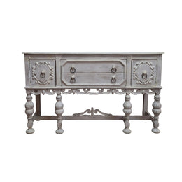 Distressed Vintage Hand-Carved Sideboard Cabinet