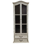 French Provincial Shabby Chic Distressed White Display Cabinet