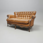 Ornate French Provincial Hand-Carved Leather Loveseat