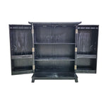 Traditional Black Chinese Wooden Bar Cabinet with Brass Medallion