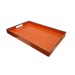 Sleek Tangerine Orange Lacquered Wooden Tray with Gilded Edges