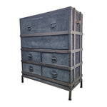 Pottery Barn Industrial Ludlow Black Leather Steamer Trunk Secretary Desk