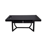 Modern Black Wood Desk with Geometric Base and Two Drawers