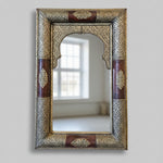 Exquisite Moorish Hand-Carved Camel Bone and Embossed Metal Moroccan Mirror
