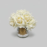 Linen Obsession Vintage Style Grand Rose Buds Bouquet in Glass Vase