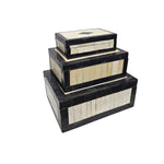 Elegant Geometric Black and White Bone Inlay Nesting Jewellery Boxes