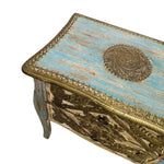 Artisan Carved Bohemian Nightstand in Distressed Blue & Gold