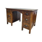 Classic Solid Oak Double Pedestal Six Drawer Writing Desk