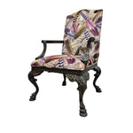 Ornate Chippendale Style Feather Patterned Velvet Armchair