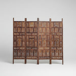 Heritage Hand-Carved Solid Wood 4-Panel Folding Room Divider