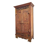Imposing Indian Style Hand Carved Two Door Solid Wood Cabinet