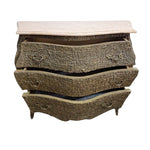 French Style Bombe Marble Top Textural 3 Drawer Commode