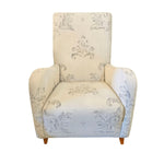 Graceful Baroque Pattern Cream Fabric Armchair with Tapered Timber Legs