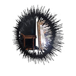 Mid-Century Modern Black Metal Sunburst Round Wall Mirror