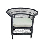 Sculptural Black Hand-Woven Rattan Tub Style Accent Armchair