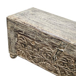 Hand-Carved Vintage Wooden Trunk with Distressed Finish
