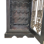 Indian Style Dark Wood and Iron Grill Tall Bar Cabinet