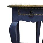 Vintage Indigo Hand-Painted Side Table with Gold Accents