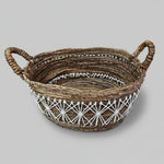 Handcrafted Rattan and Jute Textured Storage Basket with Macrame Accent
