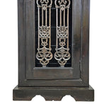 Indian Style Dark Wood and Iron Grill Tall Bar Cabinet