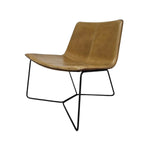 Sleek Mid-Century Sand Leather Lounge Chair