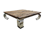 Industrial Reclaimed Railway Sleeper Wood and Polished Chrome Square Coffee Table