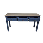 Upcycled Navy Blue Three Drawer Wooden Console Table
