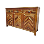 Artisanal Mixed Timber Chevron Parquet Solid Wood Sideboard
