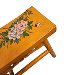 Hand-Painted Floral Oriental Stool with Curved Seat